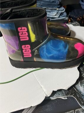 UGG Kids Black Mini Boot with Pink, Blue & Yellow Accents